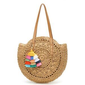 Summer Large Woven Bag Beach Straw Round Purse For Women Vacation Tote Handbags